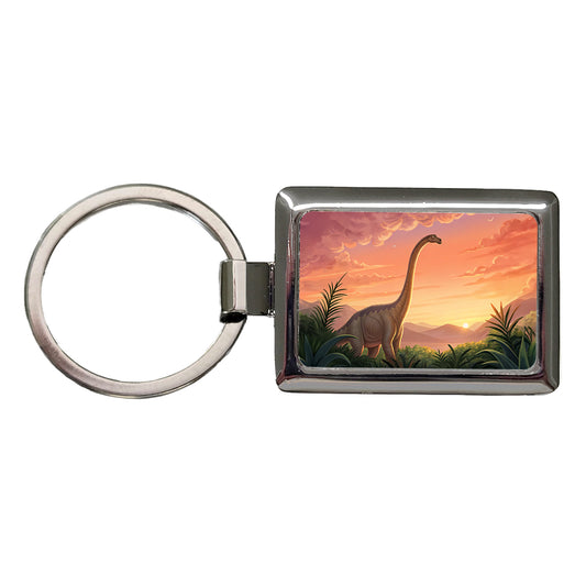 Diplodocus Sunset Sunrise Dinosaur Rectangle Metal Keychain
