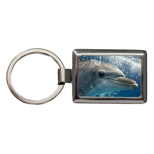 Dolphin Eyes Close Up Ocean Rectangle Metal Keychain