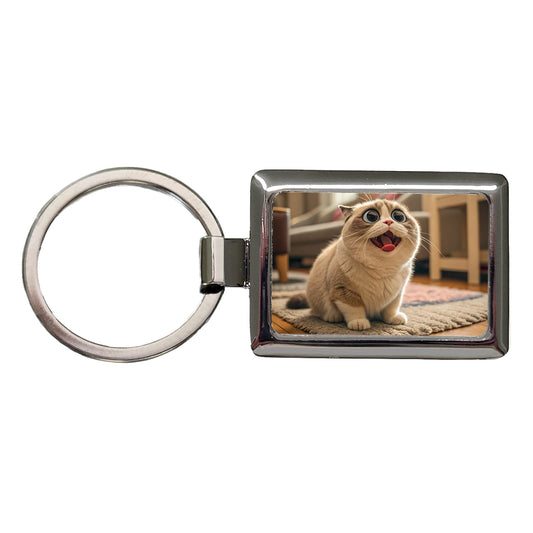 Dopey Cat Funny Rectangle Metal Keychain