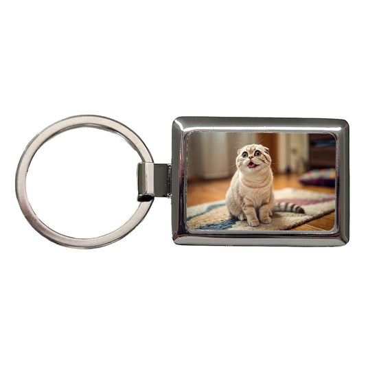 Dopey Cat Silly Rectangle Metal Keychain