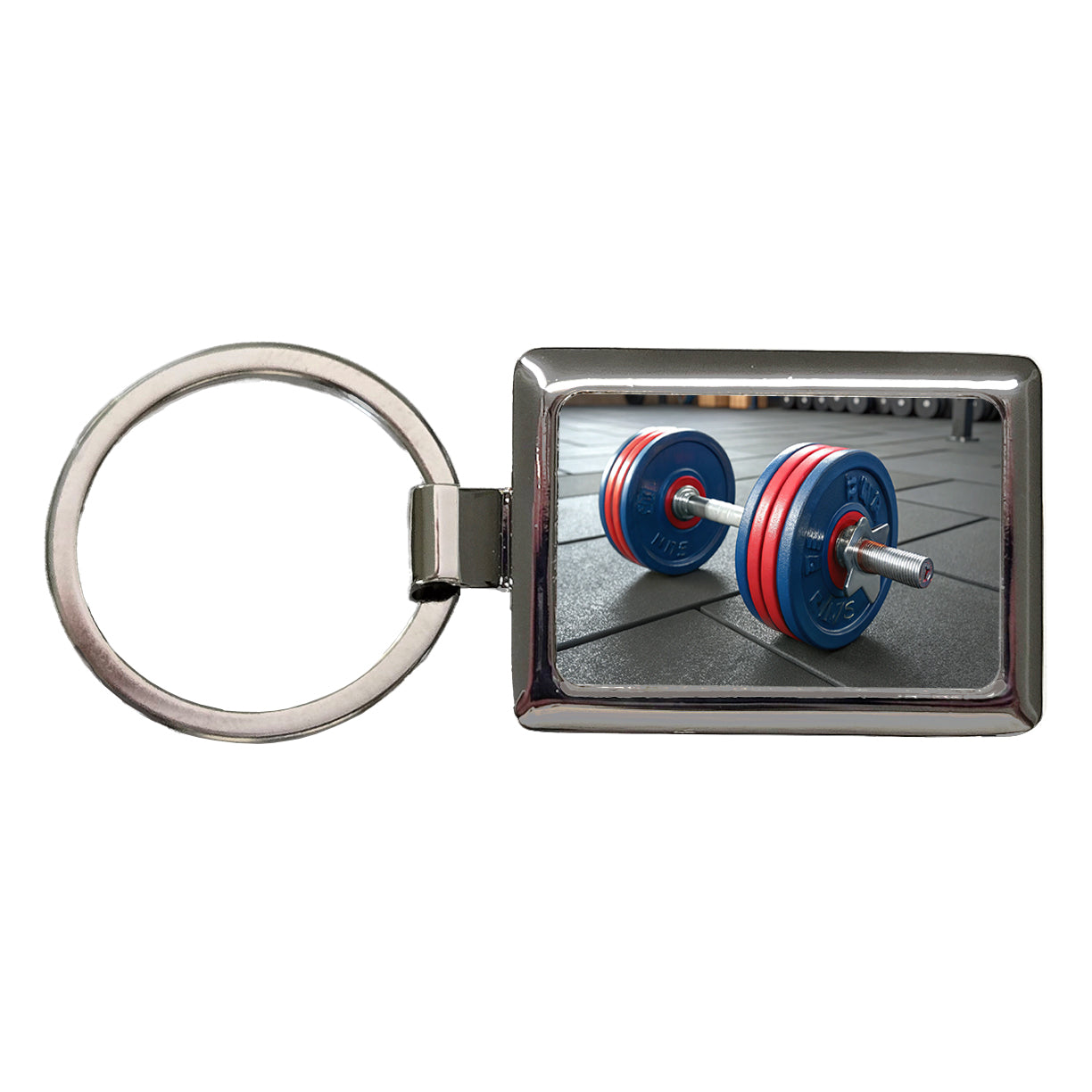 Dumbbells Workout Exercise Gym Rectangle Metal Keychain