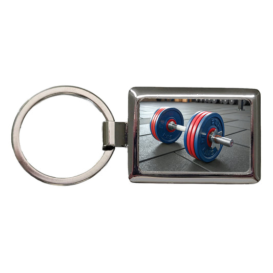 Dumbbells Workout Exercise Gym Rectangle Metal Keychain