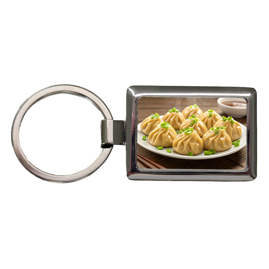 Dumplings Steaming Rectangle Metal Keychain