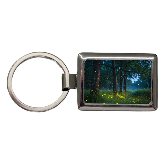 Fireflies At Night Rectangle Metal Keychain