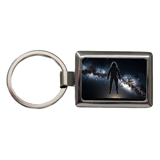 Floating Astronaut Silhouette In Space Rectangle Metal Keychain