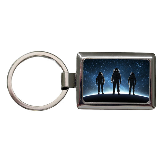 Floating Astronaut Silhouettes Outer Space Rectangle Metal Keychain