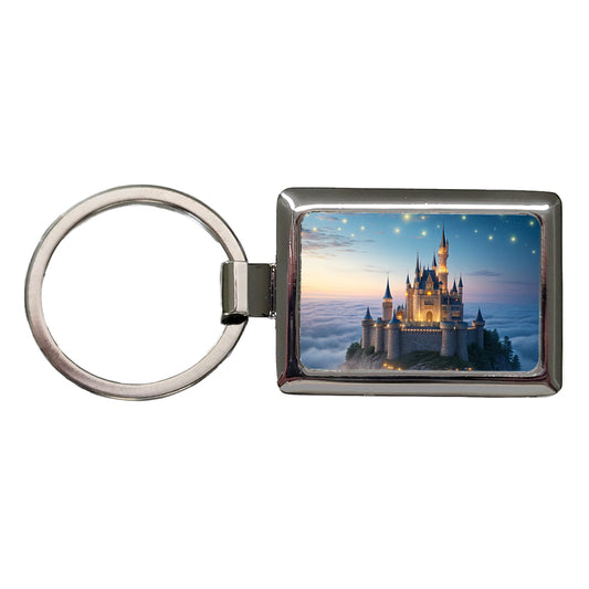 Floating Castle Magic Light Clouds Rectangle Metal Keychain