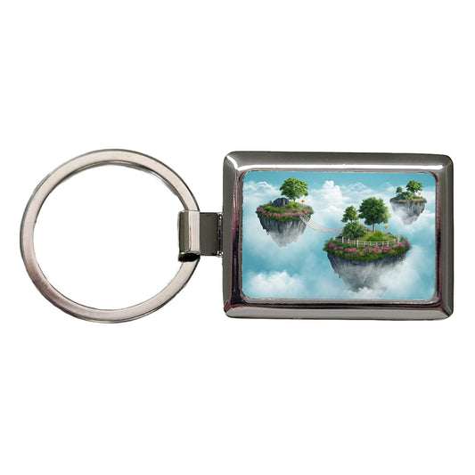 Floating Islands In The Sky Bridge Rectangle Metal Keychain