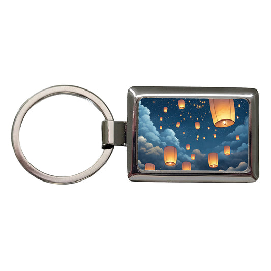 Floating Lanterns In Sky Rectangle Metal Keychain