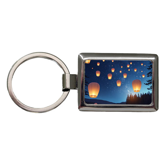 Floating Lanterns Over Lake Rectangle Metal Keychain