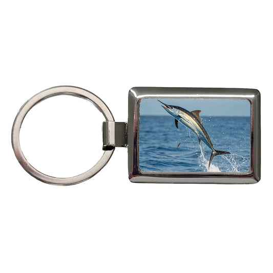 Flying Fish Jumping Fishing Rectangle Metal Keychain