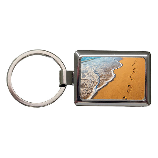 Footprints In The Sand Beach Shore Rectangle Metal Keychain