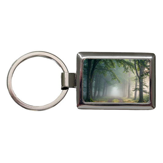 Forest Fog Morning Trail Rectangle Metal Keychain