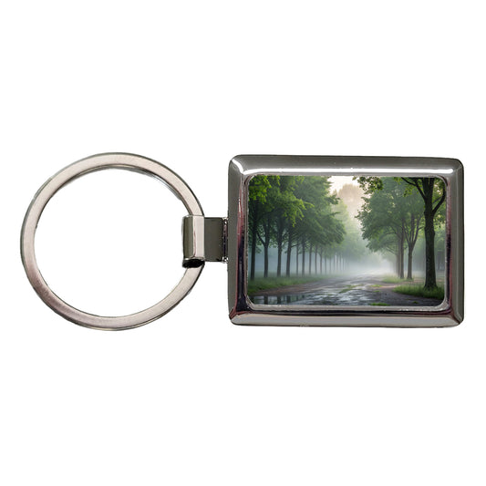 Forest Misty Morning Rectangle Metal Keychain