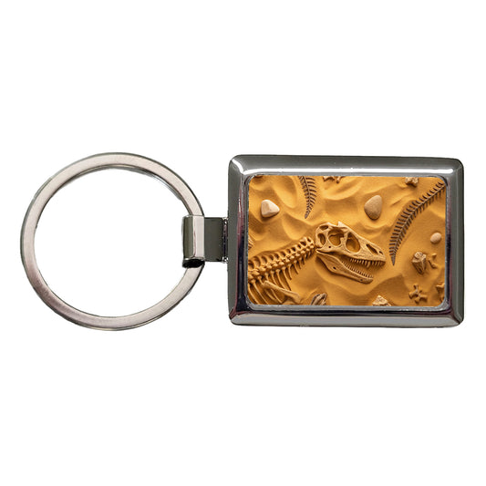 Fossils Dinosaur Bones Scattered On Sand Rectangle Metal Keychain