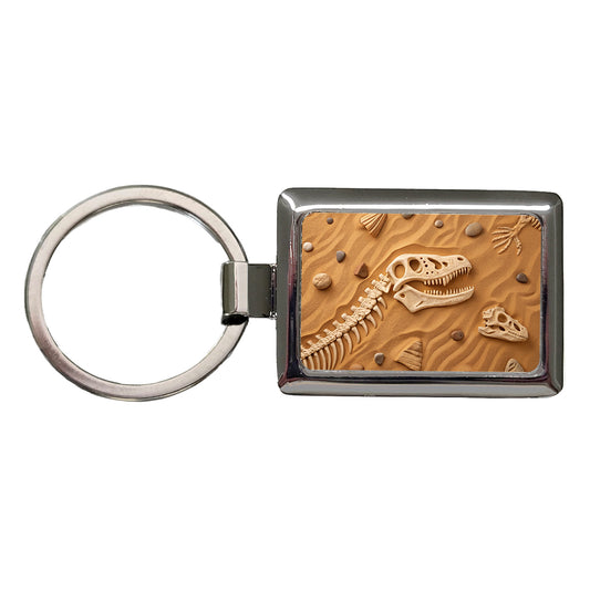 Fossils Dinosaur Bones Rectangle Metal Keychain