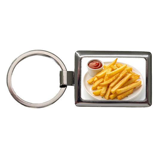French Fries Ketchup Snack Rectangle Metal Keychain