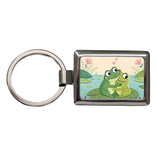 Frogs Hugging Love Rectangle Metal Keychain