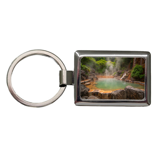 Geothermal Spa Misty Rectangle Metal Keychain