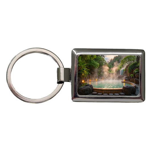 Geothermal Spa Waterfall Rectangle Metal Keychain
