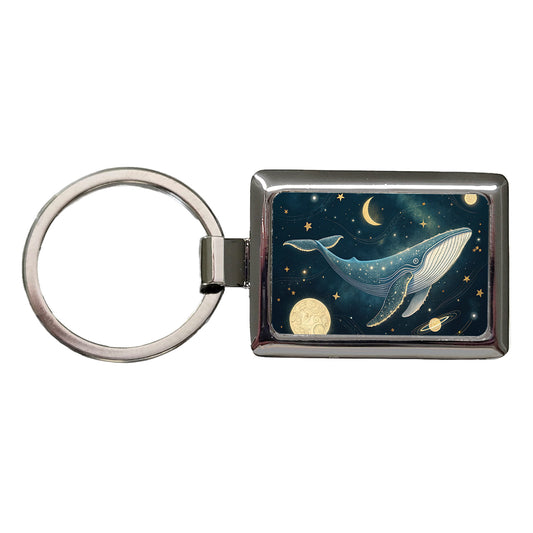 Giant Whale Floating In Space Rectangle Metal Keychain