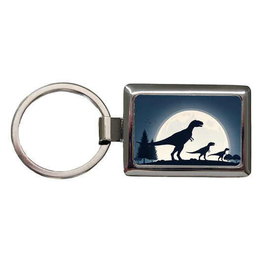 Giganotosaurus Silhouettes Walking Dinosaurs Rectangle Metal Keychain