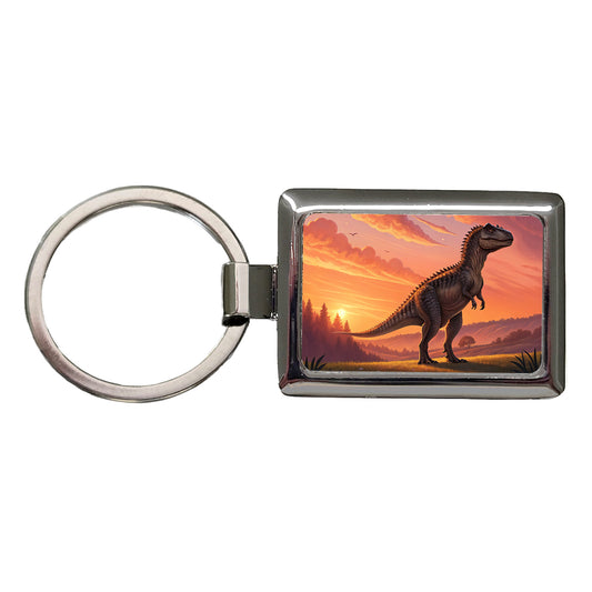 Giganotosaurus Standing Sunset Dinosaur Rectangle Metal Keychain