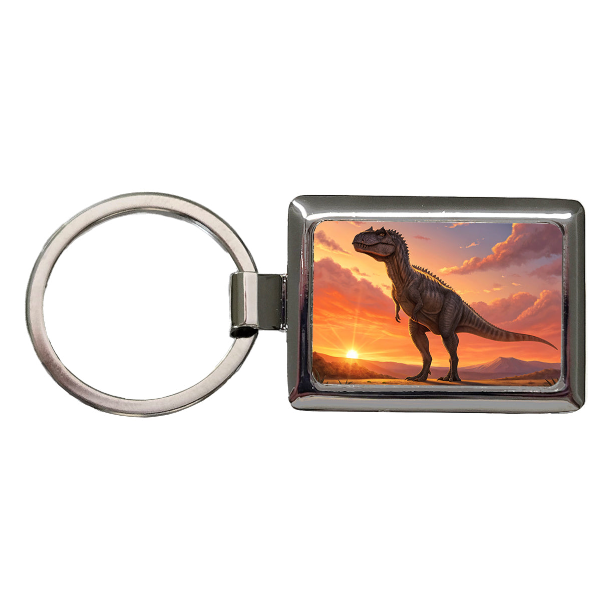 Giganotosaurus Sunset Dinosaur Rectangle Metal Keychain