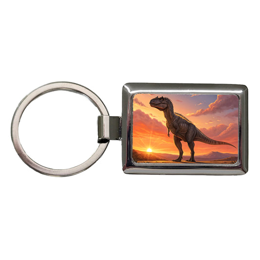 Giganotosaurus Sunset Dinosaur Rectangle Metal Keychain