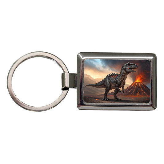 Giganotosaurus Volcano Lava Dinosaur Rectangle Metal Keychain