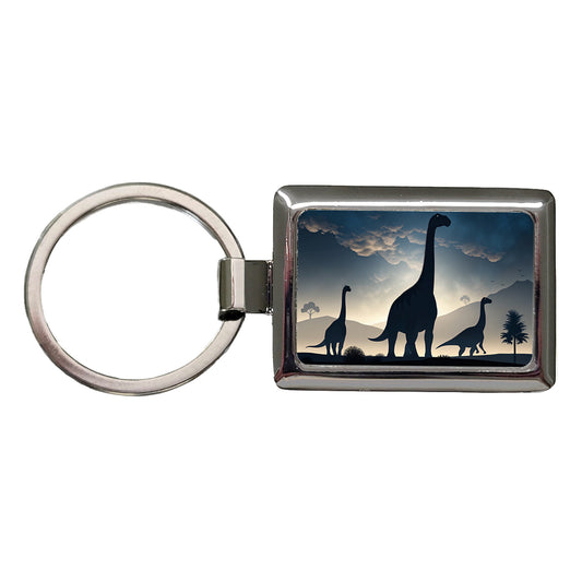 Gigantosaurus Sauropods Silhouettes Night Dinosaurs Rectangle Metal Keychain