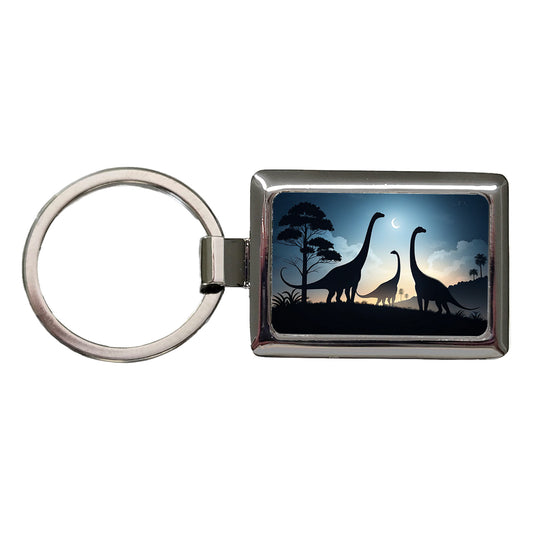 Gigantosaurus Silhouettes Moon Trees Dinosaurs Rectangle Metal Keychain
