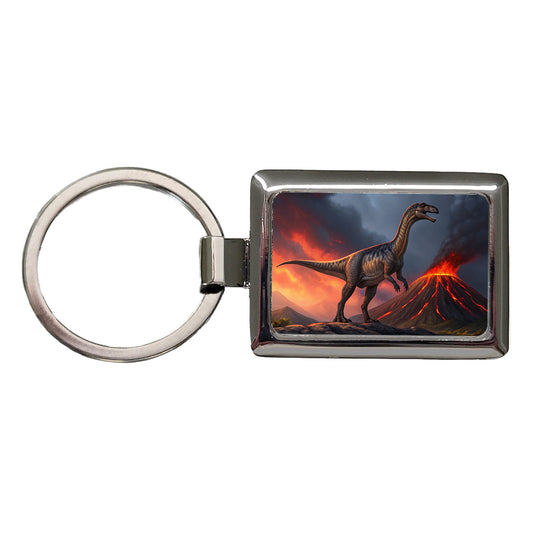 Gigantosaurus Volcano Dinosaur Sauropod Rectangle Metal Keychain