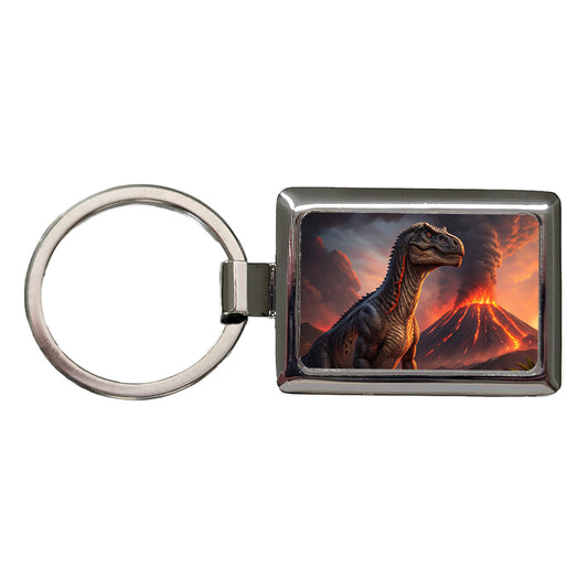 Gigantosaurus Volcano Erupting Dinosaur Rectangle Metal Keychain