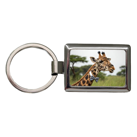 Giraffe Wearing Bow Tie Rectangle Metal Keychain