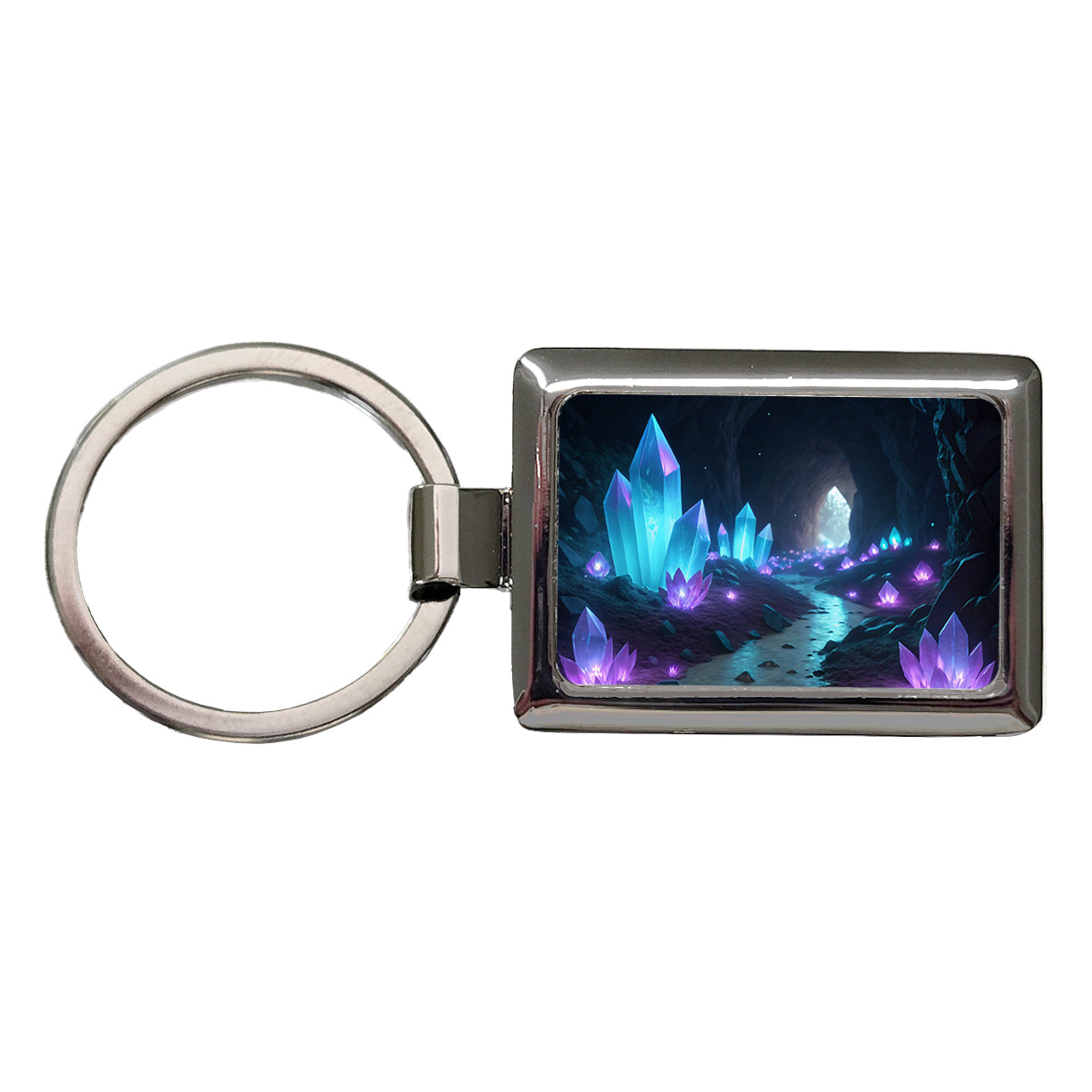 Glowing Crystals Dark Cavern Rectangle Metal Keychain