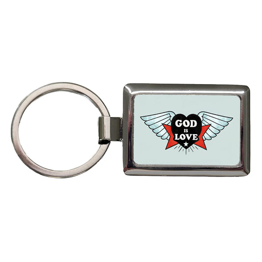 God Is Love Christian Bible Rectangle Metal Keychain