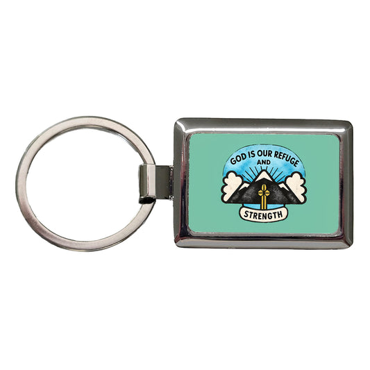 God Is Our Refuge And Strength Bible Verse Rectangle Metal Keychain