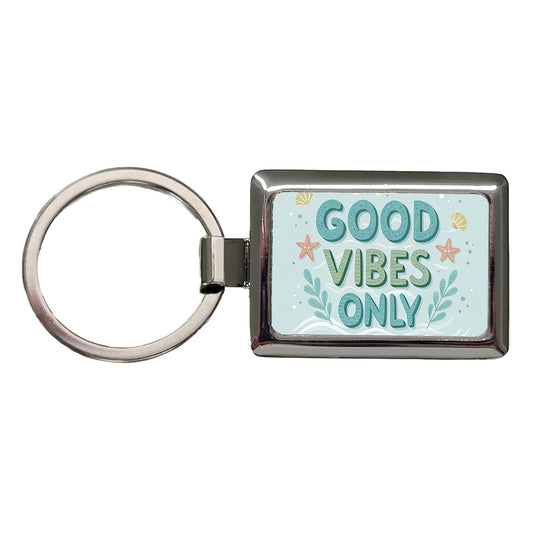 Good Vibes Only Sea Foam Ocean Beach Rectangle Metal Keychain