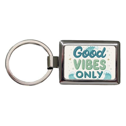 Good Vibes Only Sea Foam Ocean Waves Beach Rectangle Metal Keychain