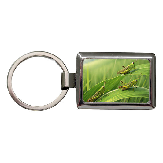 Grasshoppers On Grass Rectangle Metal Keychain