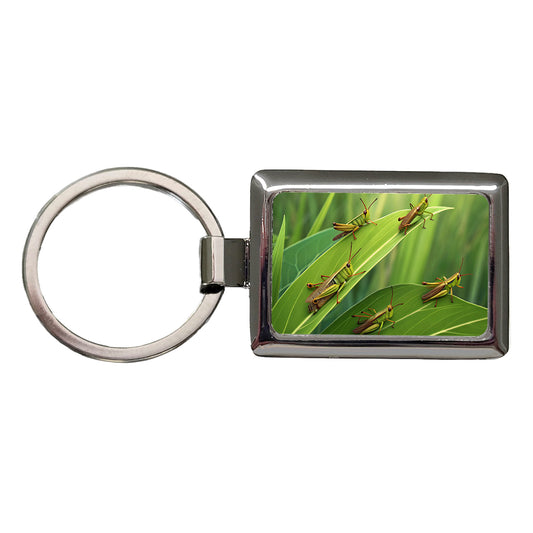 Grasshoppers On Leaves Rectangle Metal Keychain