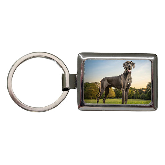 Great Dane In Grass Rectangle Metal Keychain