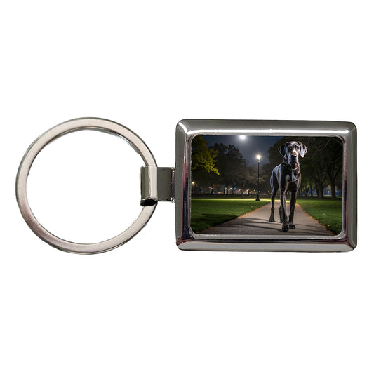 Great Dane In Park At Night Rectangle Metal Keychain