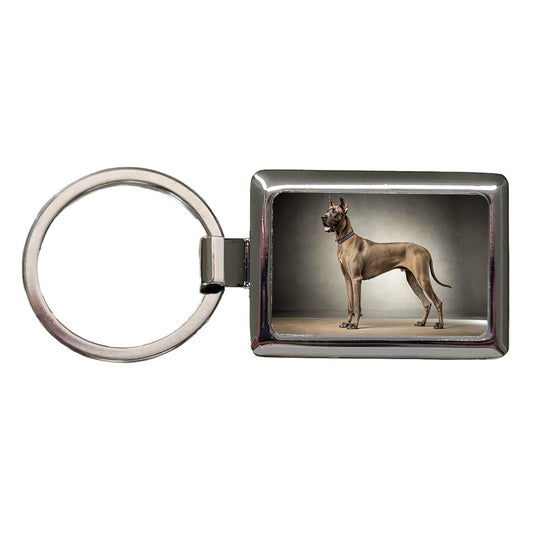 Great Dane Standing Photo Rectangle Metal Keychain