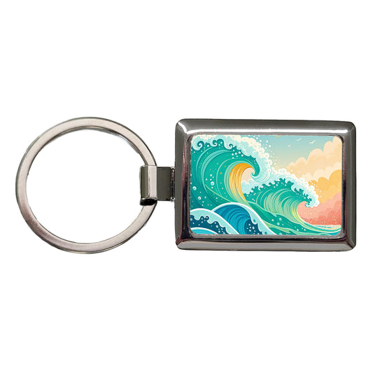 Groovy Ocean Waves Colorful Rectangle Metal Keychain