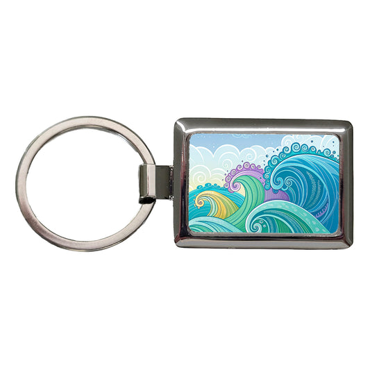Groovy Ocean Waves Rectangle Metal Keychain
