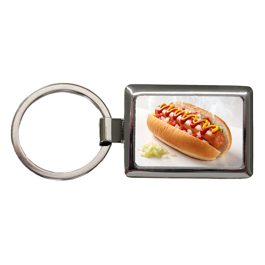 Hot Dog Ketchup Mustard Onions Rectangle Metal Keychain