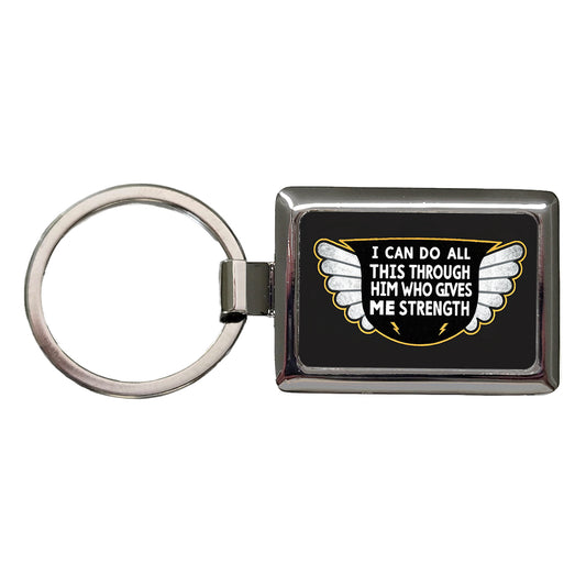 I Can Do All This Through Him Who Gives Me Strength Bible Verse Rectangle Metal Keychain