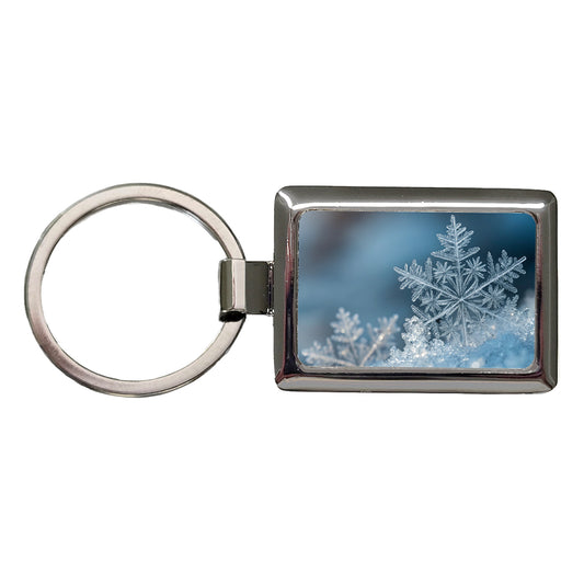 Ice Crystals Close Up Icy Snowflake Rectangle Metal Keychain